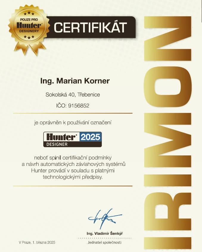 Certifikát Hunter Designer 2025